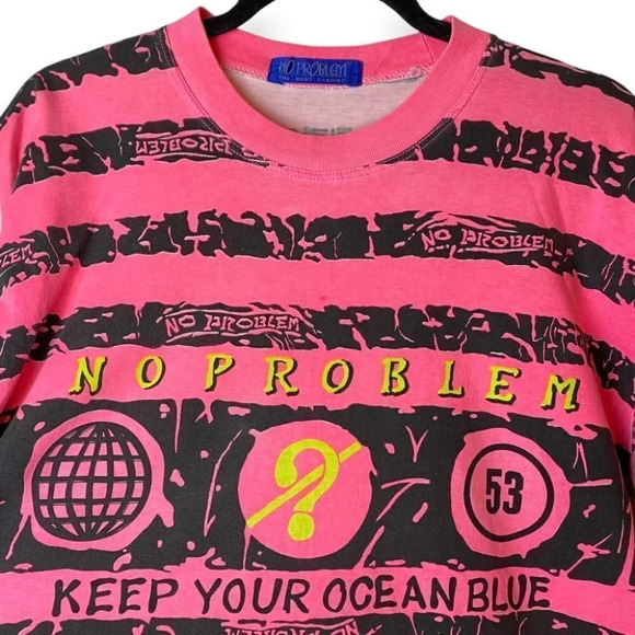 No Problem  Vintage 90's Men's/Unisex Pink & Black Short Sleeve Tee Shirt - Picture 5 of 7